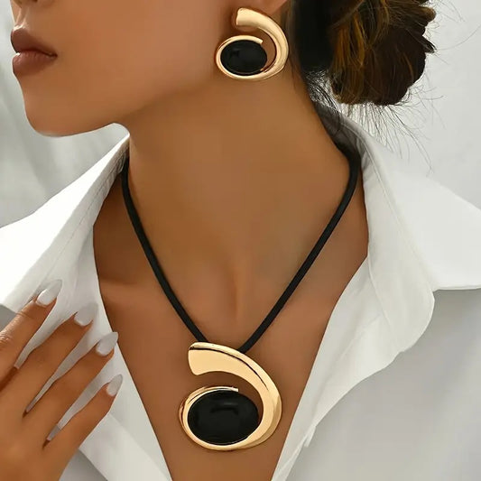 1 set Boho Simple 14K guldpläterat geometriskt halsband och örhängen