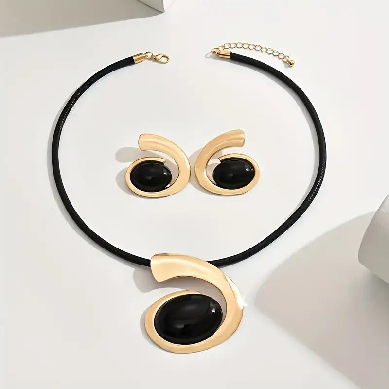 1 set Boho Simple 14K guldpläterat geometriskt halsband och örhängen